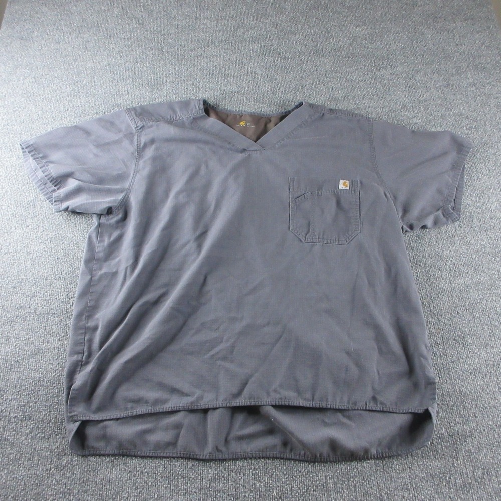 Carhartt Scrub Top Mens XL Gray Rugged Flex V Neck Medical Pocket Shirt C15108